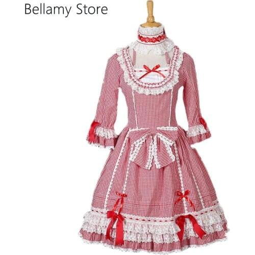 Made for you Customized Classic Lolita Red and white check Lace Sweet OP Dress