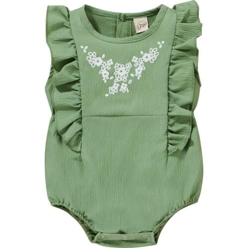 Infant Newborn Baby Girls Flower Clothing Ruffles Baby Rompers Vintage Green Jumpsuit Baby Girl Costumes