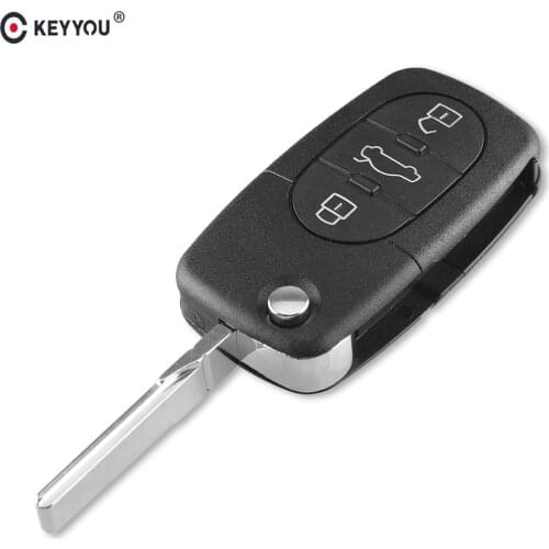 KEYYOU Replacement 3 Buttons Flip Car Key Case Shell Fob For Audi TT A4 A6 A8 Quattro With Blade CR1620