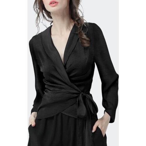 Fall 2021 Women Clothing Long Sleeve Top Black Shirt V-Neck Elegant Chic Tunic Blouse Tops Slim Streetwear Fashion New M-3XL