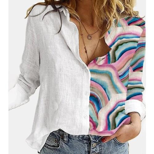 Women Lapel Button Shirt Long Sleeve Loose Casual Top Half Hand-painted Personalized Printing Girl Fashion All-match T-Shirt