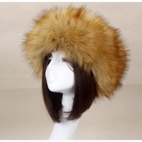 Women Hats Headband Winter Earwarmer Ski Hats Russian Tick Fluffy Imitation Fox Fur Cap Empty Top