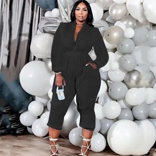 Women Plus Size Jumpsuit Long Sleeve Jumpsuits with Sashes Fall One Piece Outfit Elegant Ladies Jumpsuits Dropshipping Wholesale