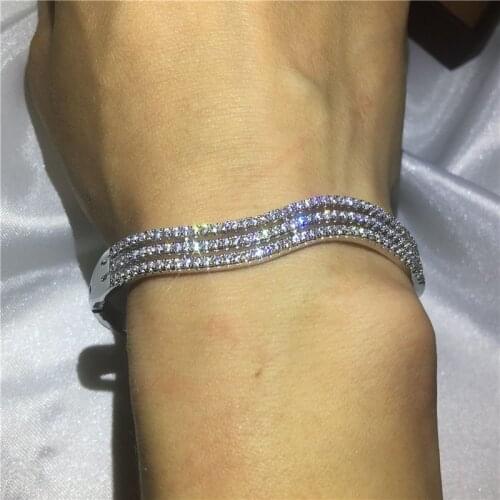 Fashion Wave line Bangle 5A cubic zirconia White Gold Filled Engagement Wedding Bangles Bracelets for women Bridal Jewelry B5