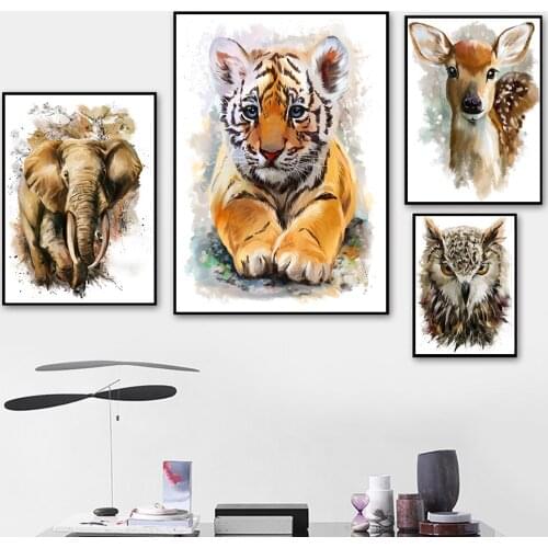 Giraffe Tiger Elephant Eagle Canvas Child Poster Nursery Kid Wall Art Picture Print Forest Animal Painting Baby Bedroom Decor