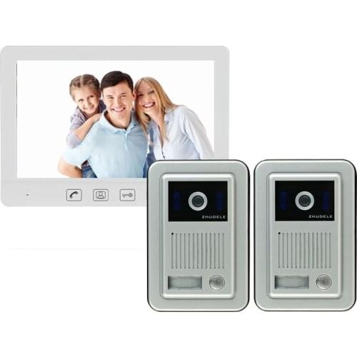 ZHUDELE 10.1'' Wired Video Door Phone Visual Video Intercom Speakerphone Intercom System+2pcs Waterproof Outdoor IR CCD Camera
