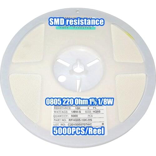 1 Reel 0805 220R 220 Ohm 1% 1/8W SMD Resistance 5000PCS/Reel