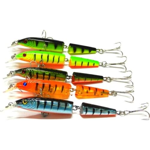 5PCs 10cm 9.6g 2 Segments Minnow Artificial Fishing Lure Swimbait 2 Treble Hooks High Strength ABS Plastic Hard Bait