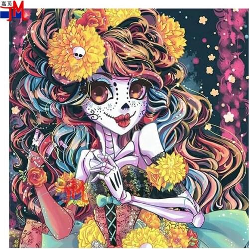 5D DIY Diamond Painting Cross Stitch Kit Mosaic Diamond Embroidery "Skull Girl"3D Flower Full Square Round Rhinestone Child Gift