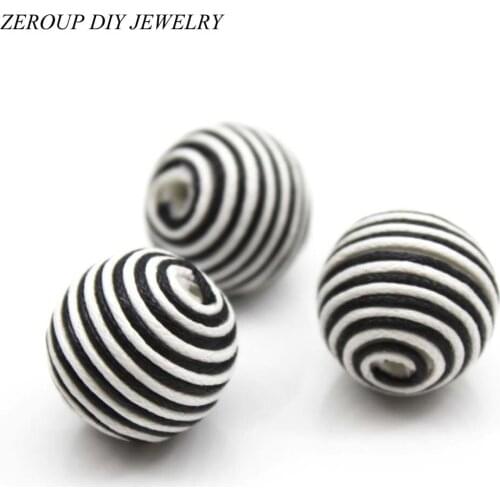 Black White Rope Weaving Circular Pierced Beads Pendants Necklace Beads DIY Korean Jewelry Materials Accessories 22mm 6pcs