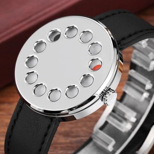 Man Creative Watch Mens Turntable Unique Dial Black Leather Band Mens Quartz Wrist Watches For Male Clock Relogio Masculino