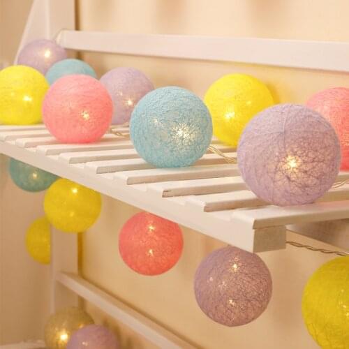 Cotton Ball Decoration String Light Thai Handmade DIY Thread Ball String Light Family Party Birthday Party Christmas Decoration
