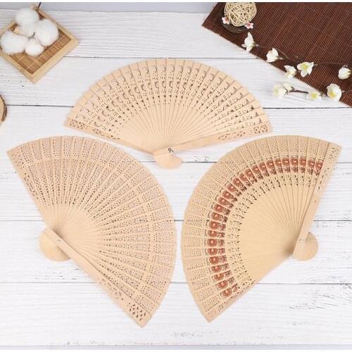 Chinese Style 20cm Fragrant Home Decoration Crafts Bamboo Wooden Fan Summer Accessory Art Folding Carved Hand Fan