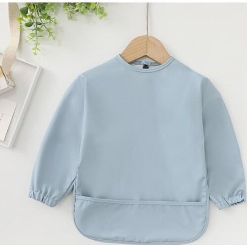 L41D Baby Long Sleeve Bib Toddler Waterproof Smock with Pocket Infant Feeding Apron