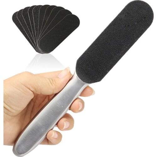 1pc Stainless Steel Double Side Foot File 10pcs Sanding Papers Rasping Callus Dead Skin Remover Pedicure Feet Care Tool 21*3.3cm