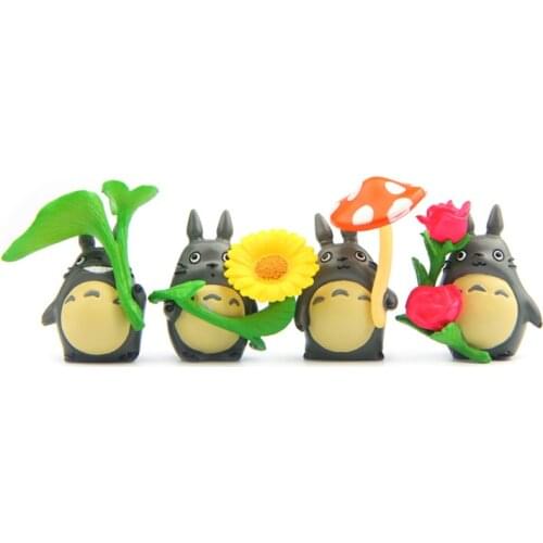 4pcs/lot My Neighbor Totoro Kiki Kikis Delivery PVC Cat Action Figure Doll Take Sunflower Mushroom Leaf Resin Plastic Model