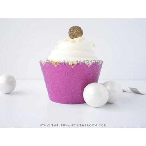 Fushia Glitter wedding Cupcake Wrappers Birthday, bridal baby Shower tea party cake holders decor choose colors