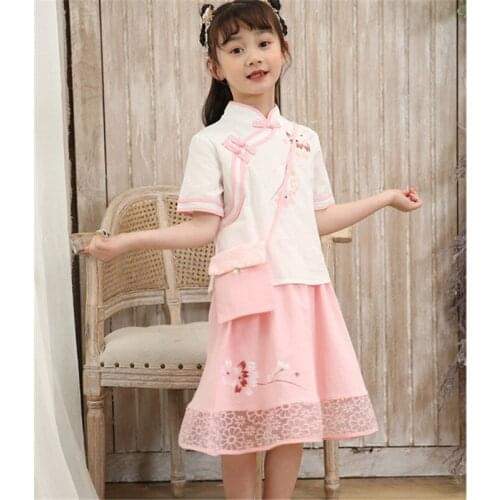 Hanfu girls Tang suit little girls 2020 new Chinese style summer dress graduation prom skirt robe chinoise pink suit china dress