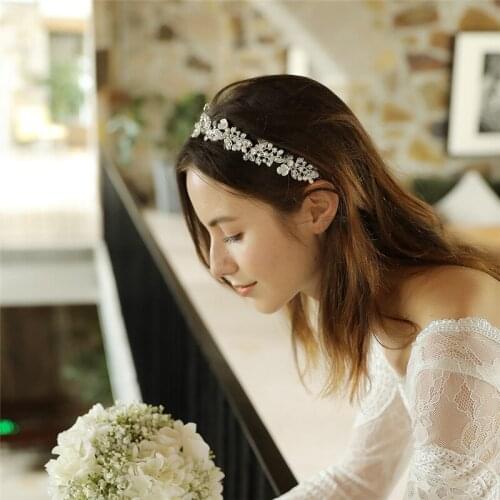Crystal Headpiece Wedding Hair Accessories Pearls Flower Headband Rhinestone Bridal Hair Piece Women Hair Jewelry HD60