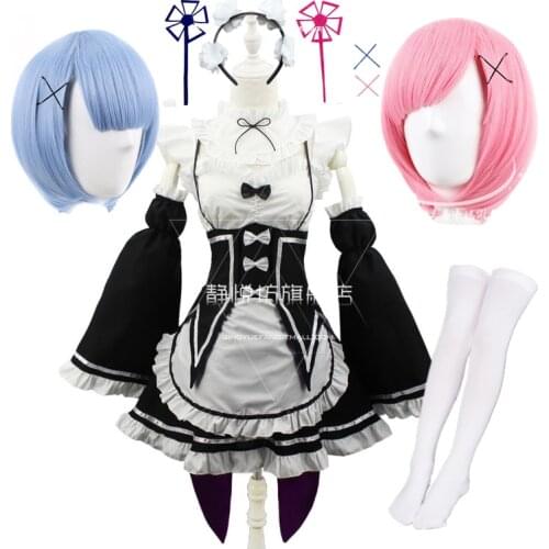 Ram Rem Cosplay Re:zero Kara Hajimeru Isekai Seikatsu Black Costume Girls Maid Outfit Women Apron Dress Halloween Costumes