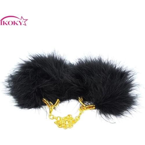 IKOKY Slave Restraints Feathers Metal Handcuffs Adult Games Sex Shop SM Bondage Sex Toys for Couple Role-playing Handcuffs Sexy