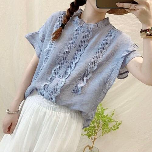 New summer women 2020 mori girl lace short sleeve tops Japan style Literary Ruffled collar shirts Fashion women blouse