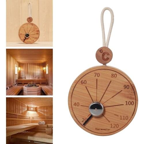Feistel New Chic Durable 4" Bamboo Round Sauna Thermometer Hygrometer Celsius Temperature Measurement for Sauna Room Household