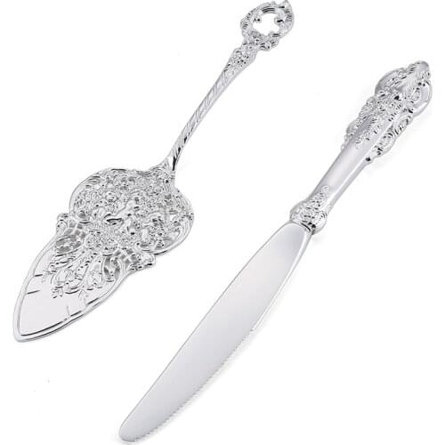 Cake Knife Dinner Knife Long Handle Shovel Royal Cake Server Long Handle Embossment Effect Pizza Dessert Dinnerware
