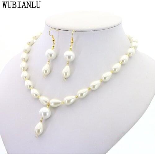 New Charming 9X13mm Drop Pendant Necklace Earrings Simulated-Pearl Beaded Jewelry Sets For Women Party Girls Gifts T267