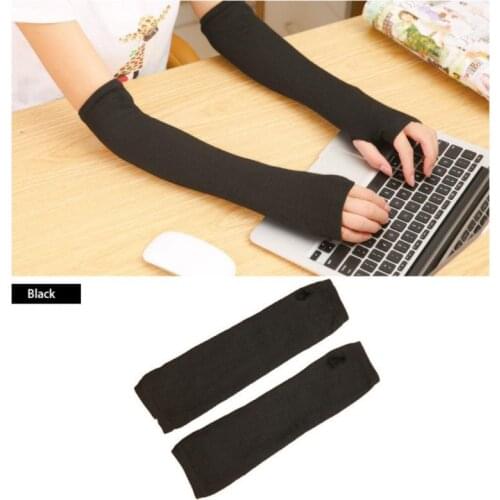 1 Pair Long Fingerless Gloves Cotton Stretchy Elbow Arm Protector Warm Gloves Sleeve Sunscreen Riding Hiking Winter Ladies