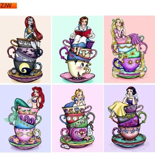 Full Square/Round 5D Diamond Embroidery "Disney Cartoon Tea Princess Cup" Square Diamond Painting Cross Stitch Mosaic Decor Gift