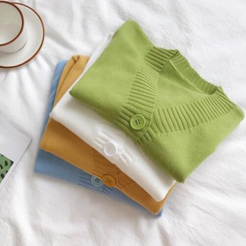 Casual Knitted Sweater Cardigans Women V Neck Long Sleeve Single Breaster Female Cardigan Solid Sweaters Sueter Mujer