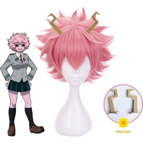 Anime My Hero Academia Mina Ashido Cosplay Pink Wig Boku no Hero Academia Hairpin Heat-resistant Fiber Hair + Wig Cap Party Men