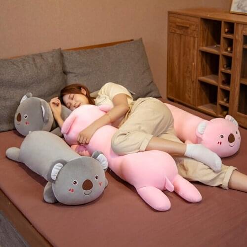 Cute creative long strip koala plush doll kawaii plush pink gray padded cushion home office decoration holiday gift