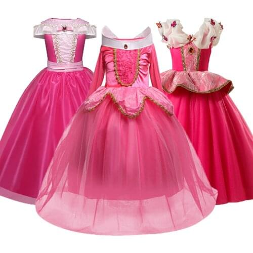 Sleeping Beauty Bella Fancy Children Princess Dress For Halloween Cosplay Costume Dress For Shoulder Ankle Length Girls Clothes