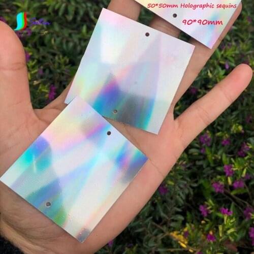 Wedding Handmade Craft Decoration Material 50*50MM/90*90mm Big Square 2-holes Holographic Effect Sequins,Weight 500G A0036L