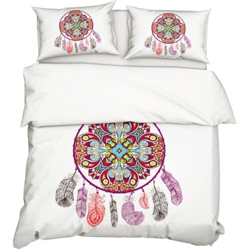 YuXiu 3D Feather Printing Duvet Covers 3Pieces set White Bedding Set Bed Linen Cover and Pillowcase(s) King Queen Full Twin size