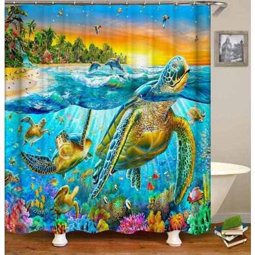 Ocean Dolphin Bathroom Shower Curtain Sea Animal Bath Curtain Waterproof Polyester Fabric 180X180 Home Decor With Hook Mat