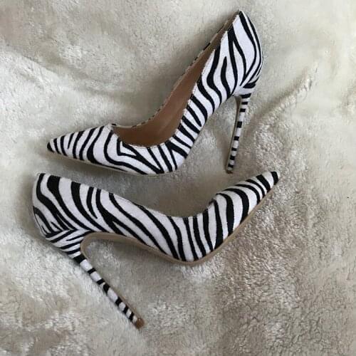 Carpaton Hot Selling Black White Striped High Heel Shoes 2018 Sexy Pointed Toe Zebra Printed Thin Heels Shoes Stiletto Heels