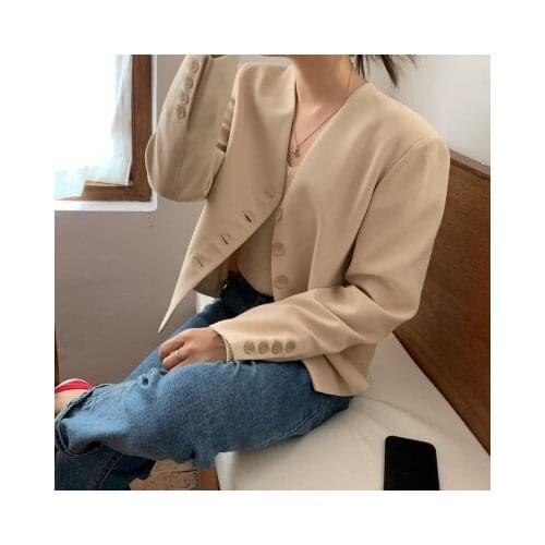 Women Coat Blazer Long Sleeve Jacket V-Neck Elegant Korean Office Ladies Workwear Sweet Autumn Casual Womens Blazers 2021