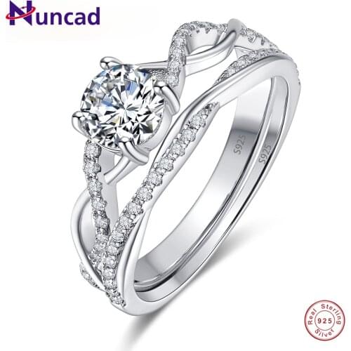 NUNCAD Womens 6.5mm Round Zircon 8-Shaped Twisted Ring Silver Couple Ring 925 Jewelry CZ Zircon Crystal Jewelry AAA Quality