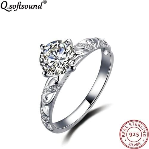 Baroque Vintage Hollow Out Design 925 Sterling Silver Rings For Women Luxury 1Ct High Carbon Drill Wedding Party Jewelry QHR413