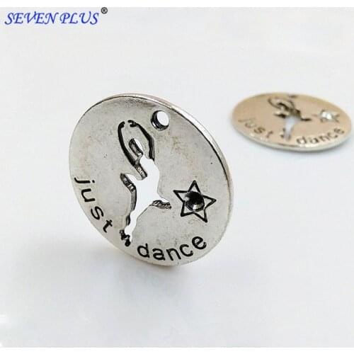 High Quality 10 Pieces/Lot Diameter 25mm Antique Silver Plated Just Dance Sport Dance Charm Pendant