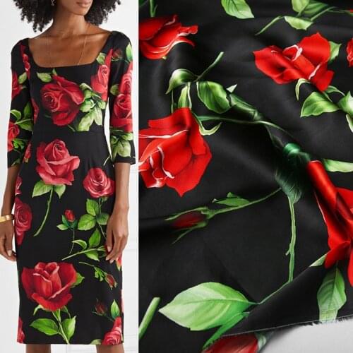 145cm Width Spring and Summer Imitate Silk Satin Digital Printing Rose Clothing Handmade Cloth For Woman Dress Shirt DIY Sewing