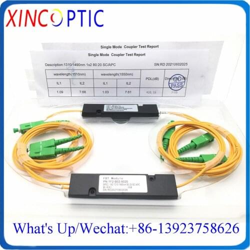 20/80,1X2 FBT Fiber Coupler,SM,Dual Window,1310/1490,2.0mm,3.0mm,1M,ABS Pacakge:90*20*10,LC/ST/FC/SC/APC UPC