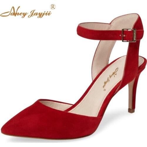 Red Yellow Black Suede 2017 Summer Sexy 8cm High Heels Sandals Party&Wedding Leather Casual Woman Shoes Size 16 Nancyjayjii