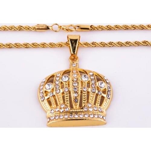 2020 Crystal Zircon Alphabet Pendant Necklaces For Women Men Crown Initial Letter Necklace Hip Hop Gold Chain Jewelry