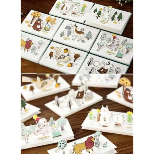 5pcs 3D Three-dimensional Animal Series Birthday Card Anniversary Gifts Postcard Wedding Invitations Greeting Cards