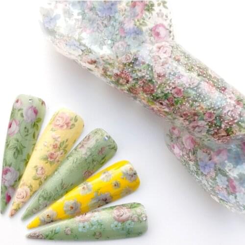 LCJ 5Pcs/Set Fashion Nail Foil Stickers Set Women For Nails Rose Blue Flowers Art Stick Decals Transfer Sticker Decoration DIY