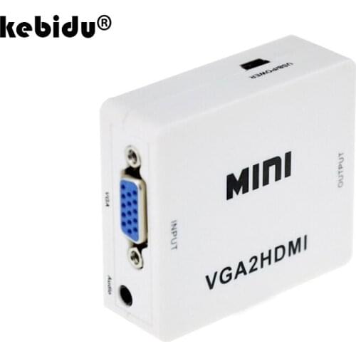Kebidu Mini 1080p Converter Adapter With Audio Cable VGA to HDMI-compatible Adapter Connector For PC Laptop White